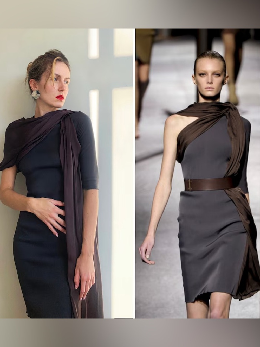 Lanvin 2011 Black One-Shoulder Sheath Dress with BLACK Draped Scarf Size 38